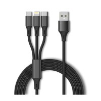 Rapid Series Fabric 3-in-1 Fast Charge with DATA Type-C and USB to Type C / Lightning / Micro USB Data Charging Cable Charger 1 Meter